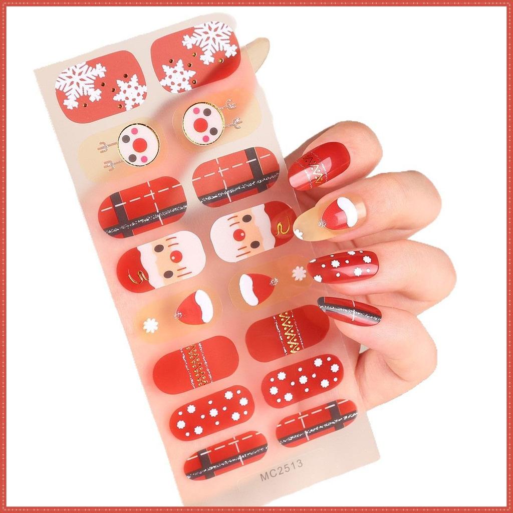16-Finger French Christmas Gel Nail Stickers - No-Bake, European & American Fashion