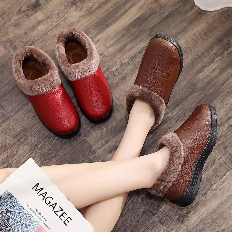 Autumn and winter new high-end warm home cotton shoes women's slippers fleece comfortable non-slip one-pedal women's shoes cotton slippers
