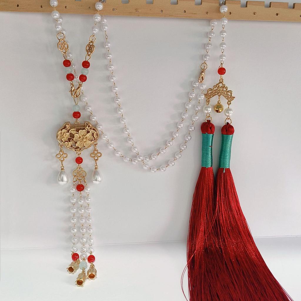 Horse Dress Red Accessories Necklace Hanfu Accessories Antique Long Yingluo Back Cloud Tassel Court Retro Necklace