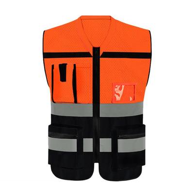 Men High-Visibility Reflective Vest V-neck Sleeveless Multi Pockets Design Waistcoat Clear ID Pocket Pen Holder Vest Coat