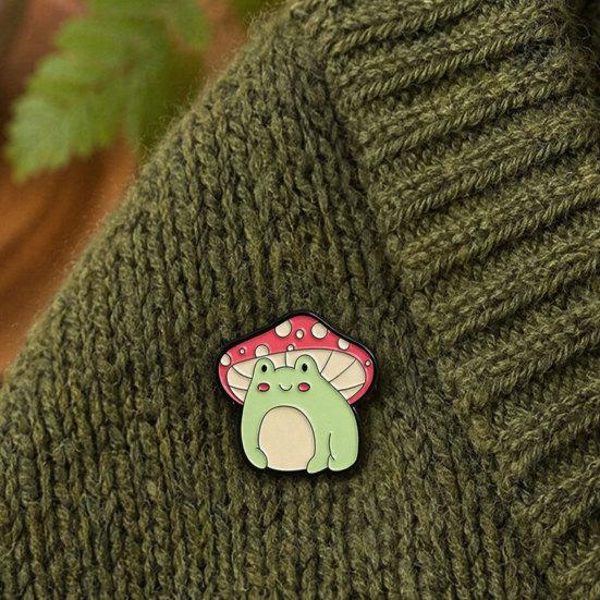 Brooch Pin, Frog Mushroom Design Lapel Pin, Enamel Glaze Bright Color Badge with Standard Safety Pin, Versatile Badge for Clothing Bags Hats Shoes