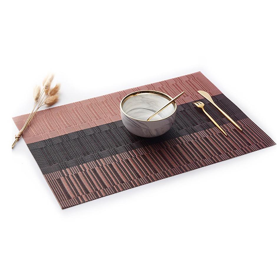 Japanese Style Bamboo Gradient Placemat Set, Non-Slip Heat Resistant Washable Polyester Table Mats for Kitchen Dining Table, Indoor & Outdoor Use