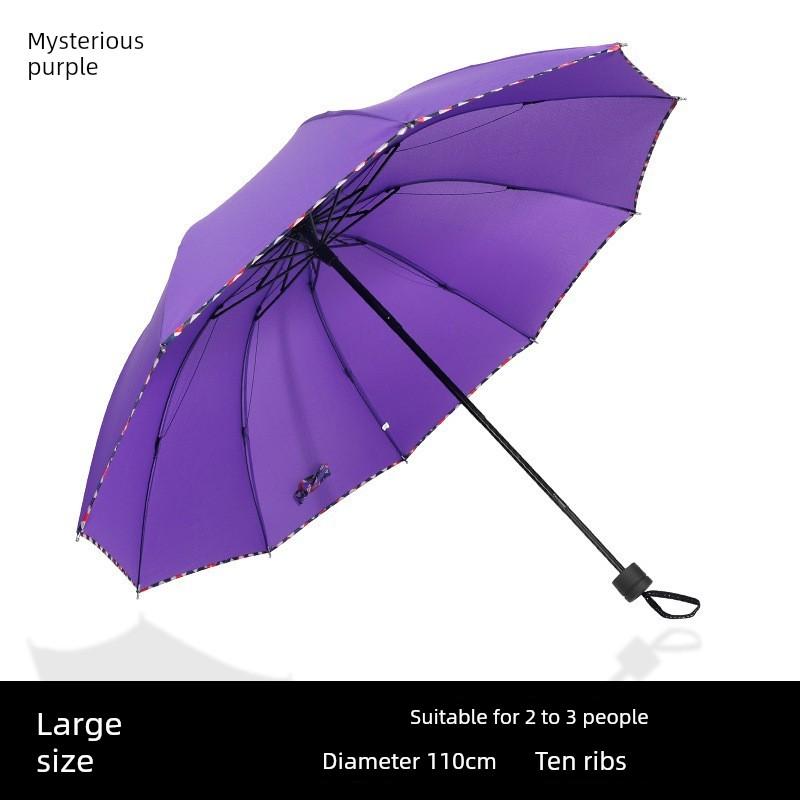 Extra-Large Ten-Rib Sunshade Umbrella, Business-Grade Black-Coated Double Sun Umbrella, Folding Umbrella