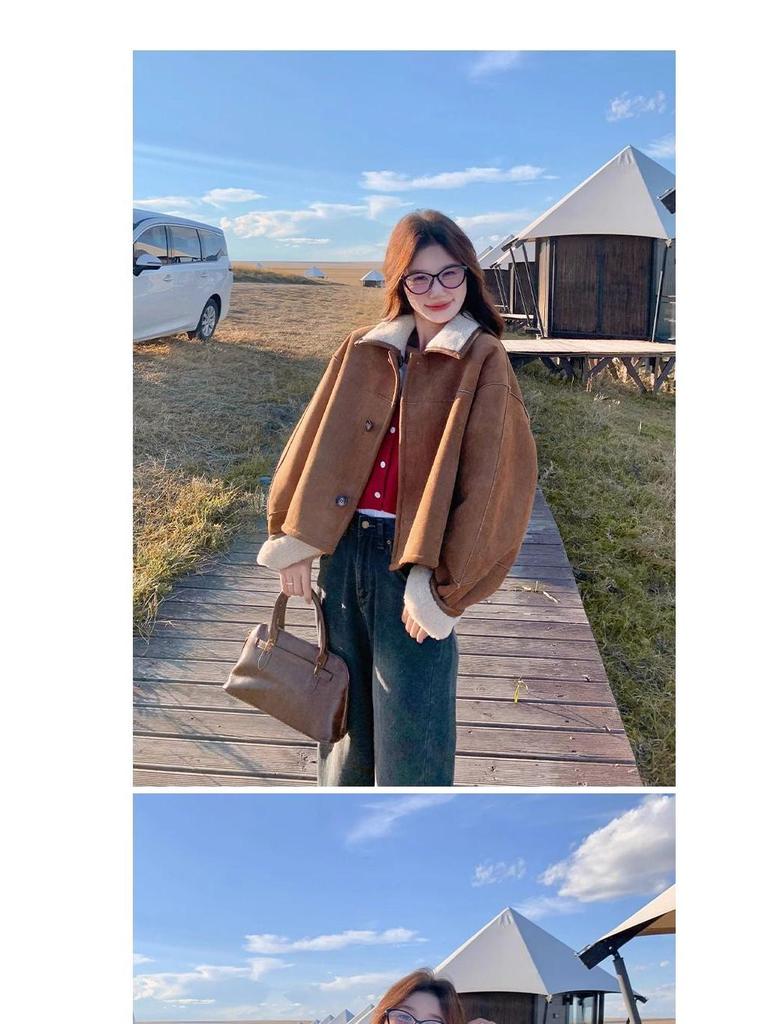 Palton de damă reversibil din piele de oaie - Mărime mică, la modă, piele de căprioară groasă.