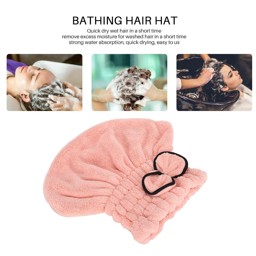 Shower Hat Bow Decoration Bathroom Hats Quick Drying Women Girls Lady Bathing Hair HatFlesh Pink