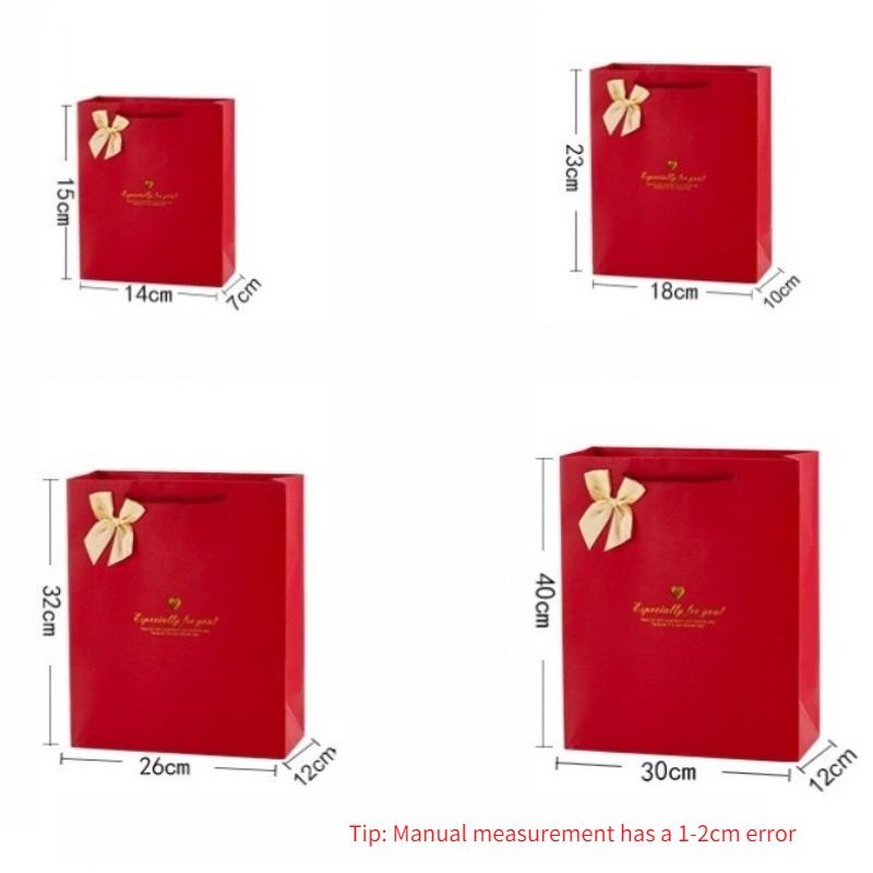 20pcs High End Hot Stamping Thicken Bow Handbag Wedding Birthday Party Gift Bags Golden Clothing Store Packaging Paper Pouches Red Shopping Pockets