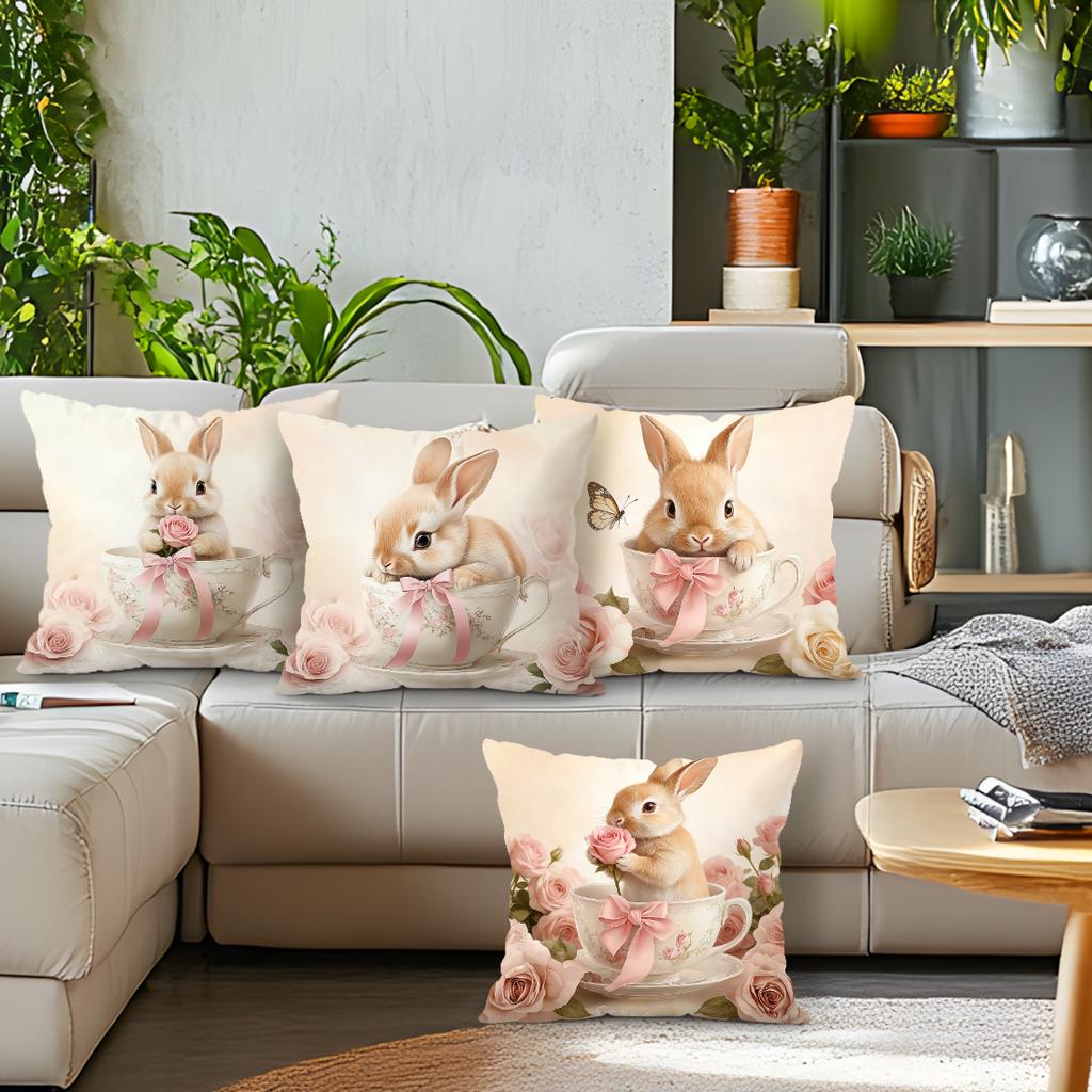 Rabbit Decoration Pillowcase Bedroom Sofa Cushion Cover 100% Polyester Living Room Cushion Pillowcase Home Comfortable Decor