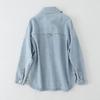 Women's Washed Blue Denim Shirt Jacket with Pocket Embellishments - European & American Style, Autumn Collection