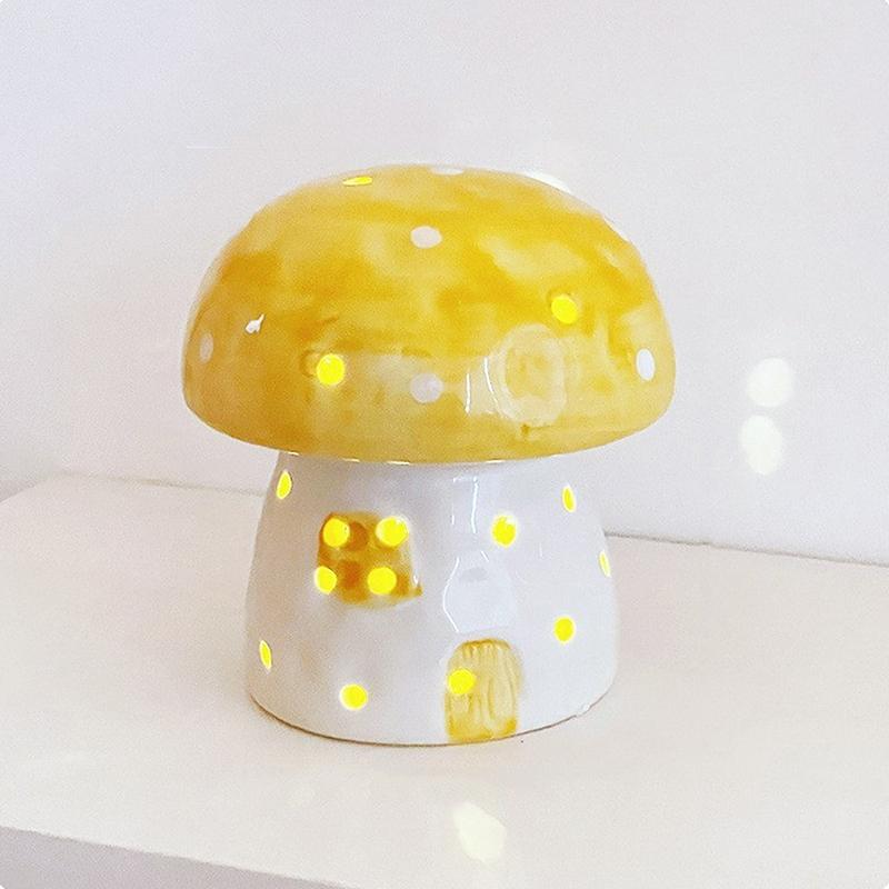 Lâmpada de Noite Criativa Pequena de Cogumelo Luz de Cabeceira Decoração de Casa Cerâmica Fofa Lâmpada de Noite de Cogumelo Presente de Aniversário