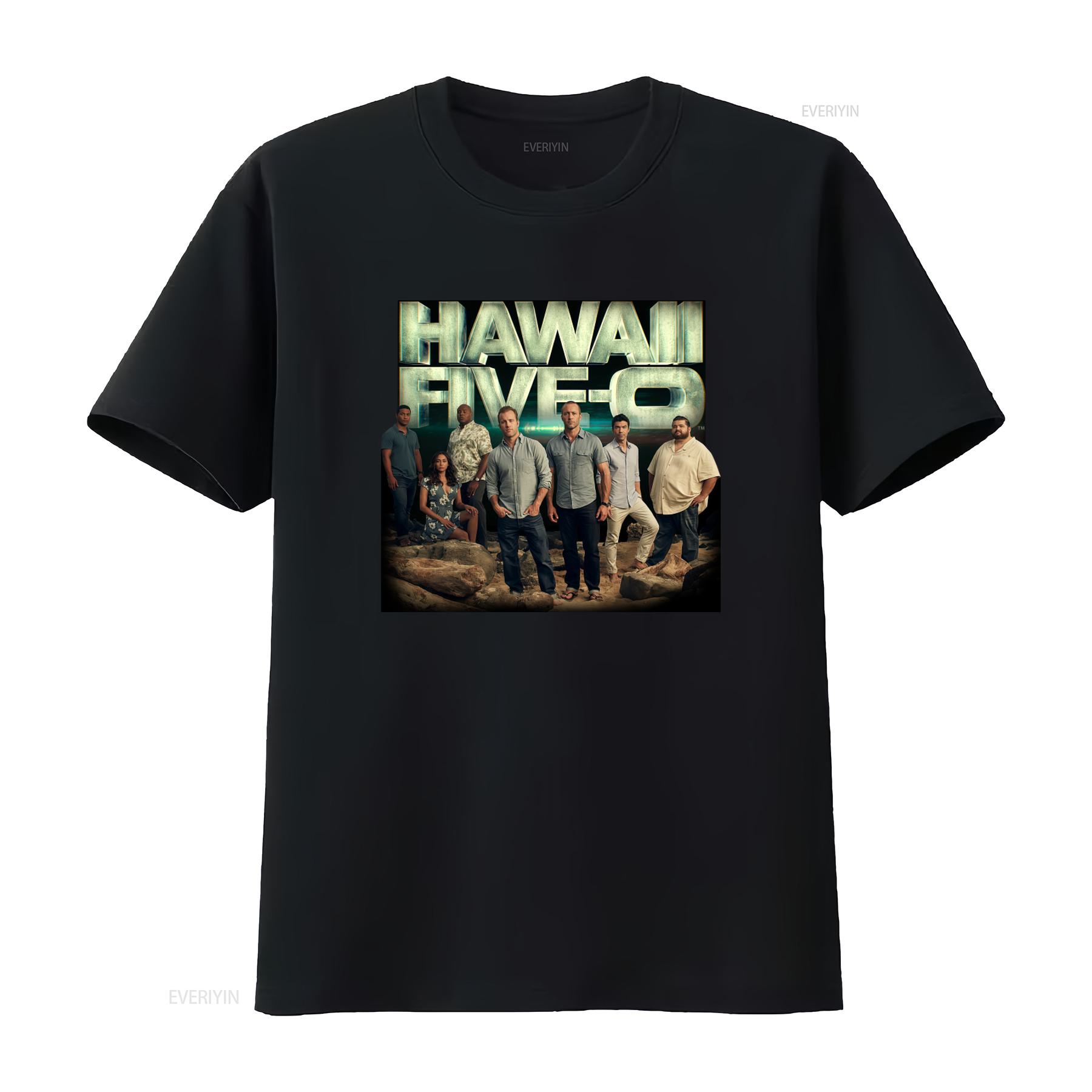 

Hawaii Five 0 Logo Navy T Shirt with Cast Print Design vintage Washed Unisex designer clothes Stretched Breathable streetwear 4XL