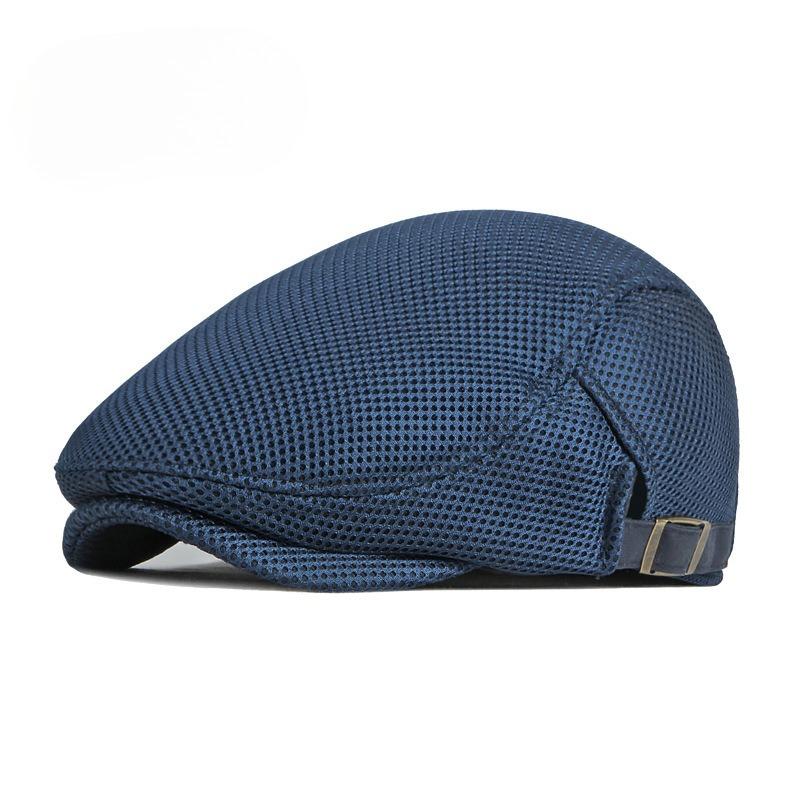 Unisex Summer Mesh Flat Cap Retro British Breathable Ivy Hat Adjustable Solid Color Cabbie Cap Sun Protection Beret for Men Women