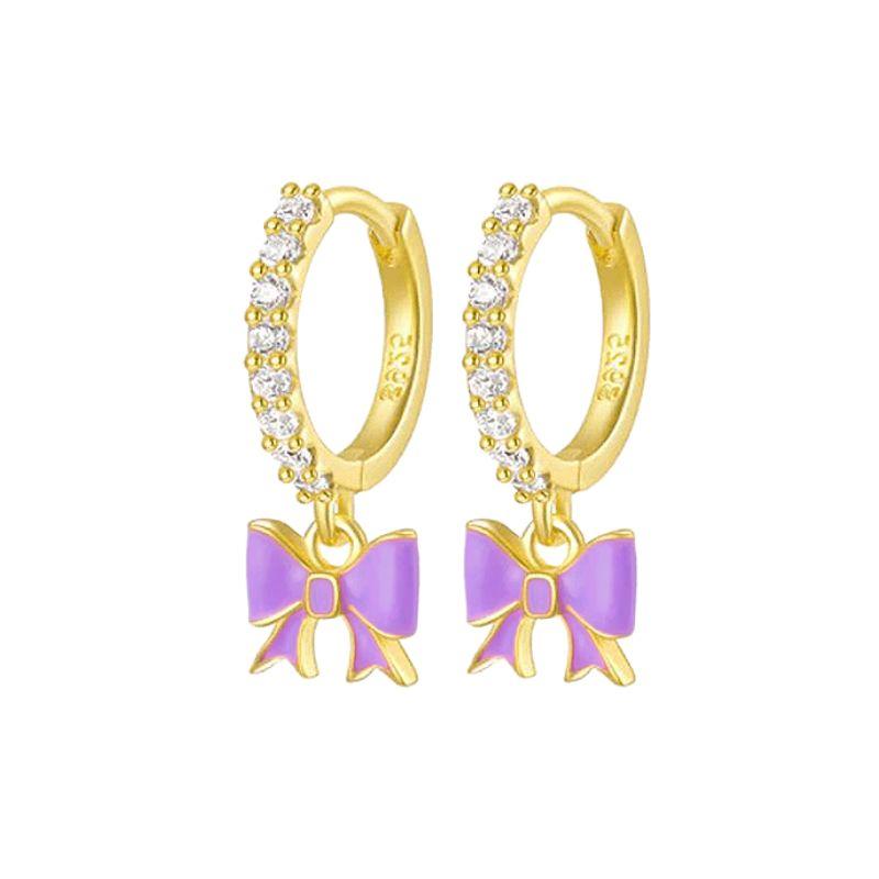 

925 Silver Needle Luxury Purple Zircon Heart Stud Earrings For Women Fashion Geometry Pendant Gold Earring Fine Jewelry