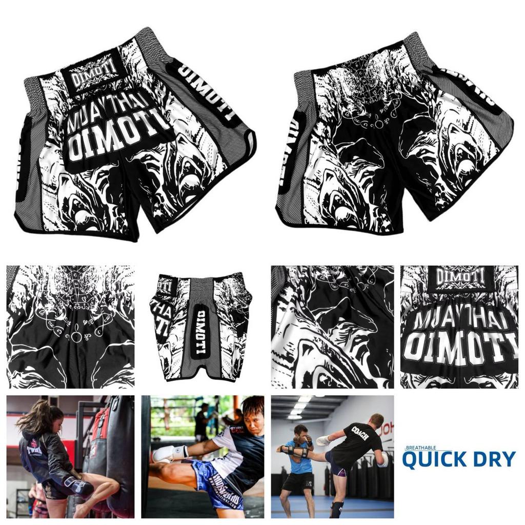 Muay Thai Kickbox Box MMA UFC Černobílé Ležérní Šortky Gym Sport Unisex Muži Ženy Cvičení Rychleschnoucí Potisk Elastický Vysoký Pas Trénink