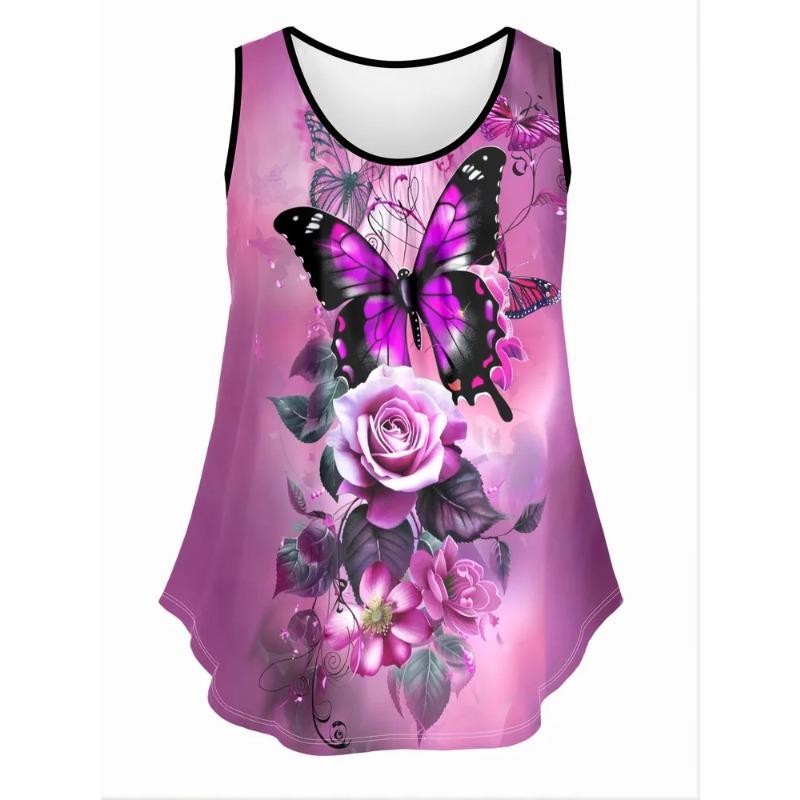 Summer Women's Sleeveless Colorful Cute Butterfly Wolf Tiger Print Vest Comfortable Soft Leisure Loose Fashionable Versatile Vest