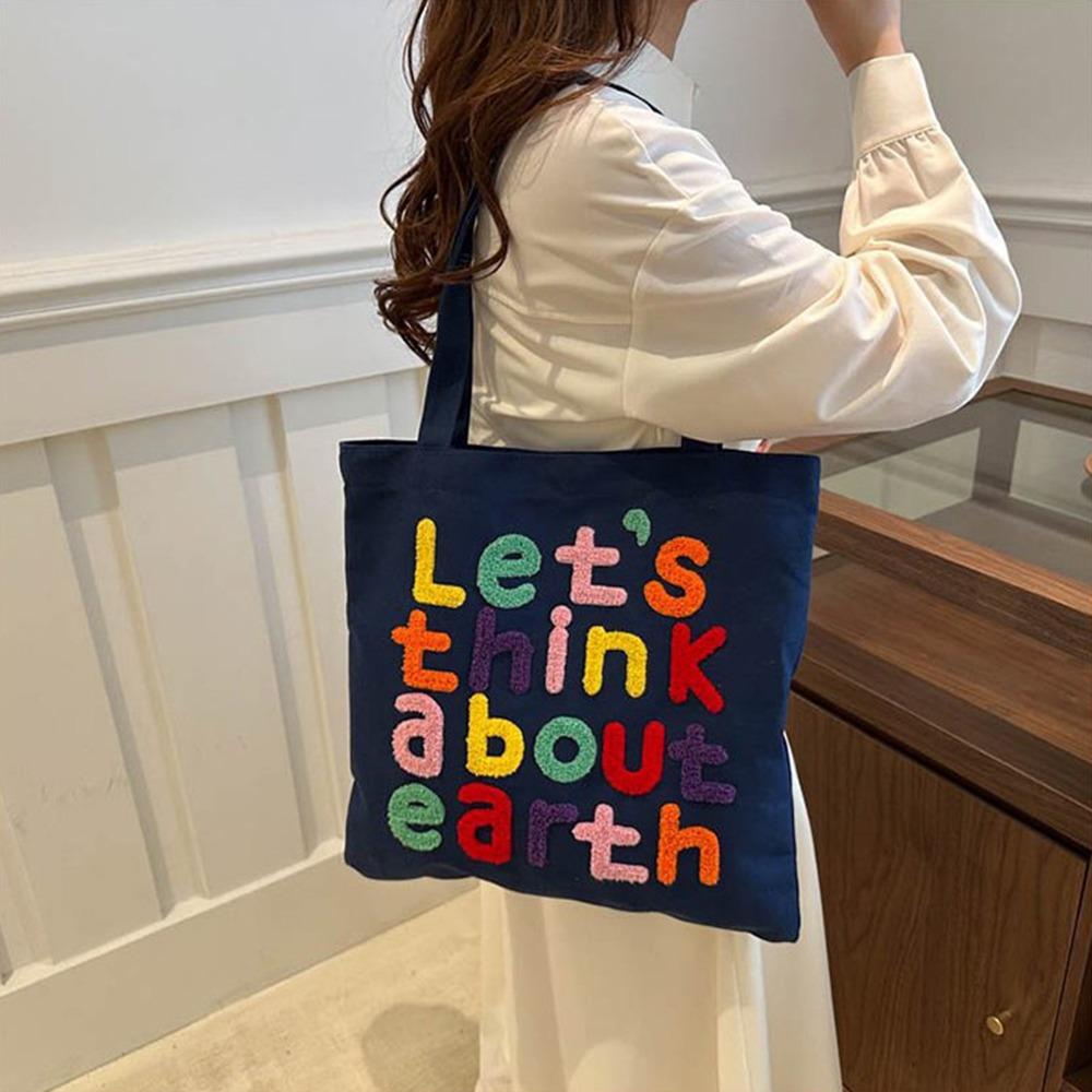 With Inner Bag Canvas Shopping Bag Colorful Letter INS Tote Bags Letter Embroidery Handbag  Women