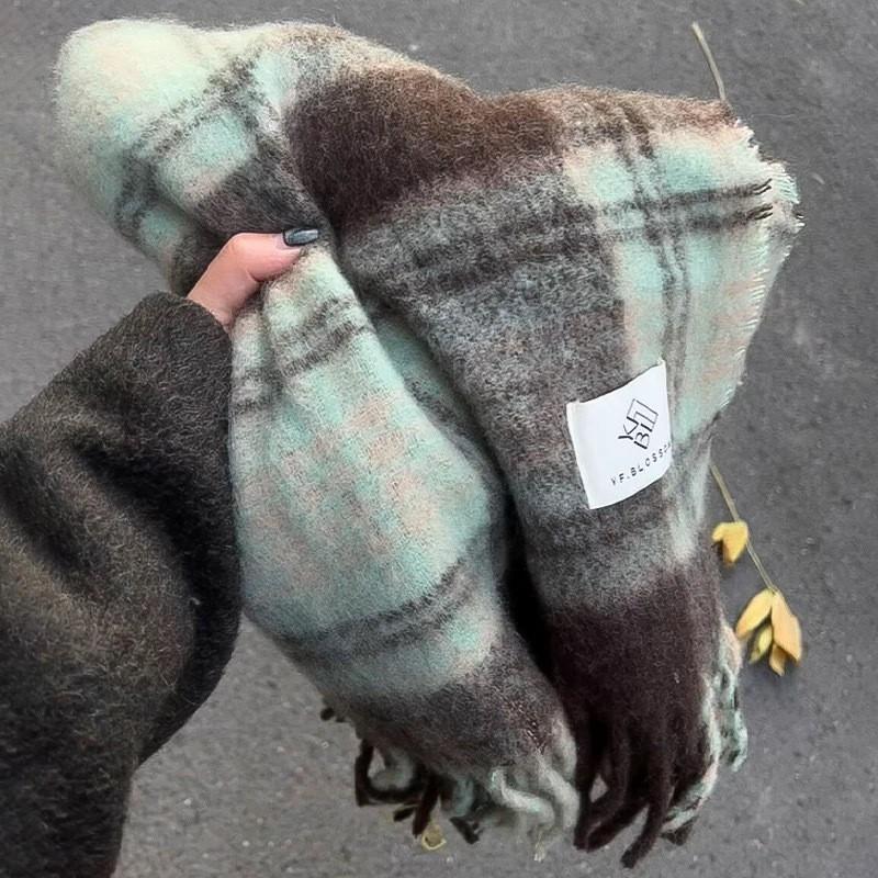 Soft Fuzzy Oversized Scarf Women Winter Warm Thick Acrylic Blend Solid Color Plush Neck Wrap