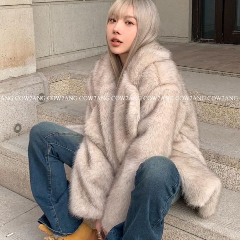 New Plush Coat Women's Big Lapel Toka Fur Coat Loose Fox Fur Coat