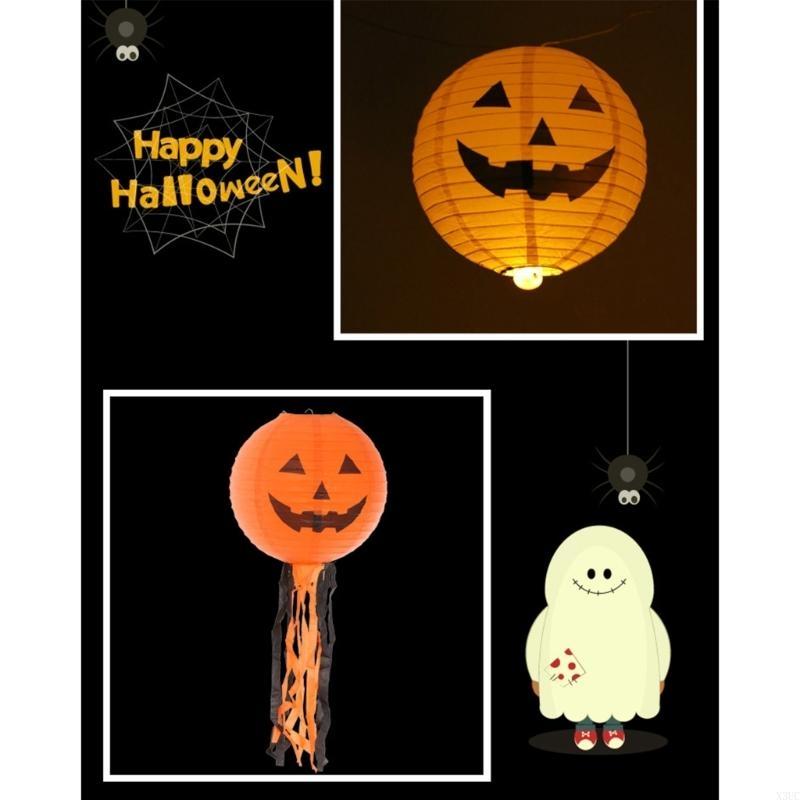 Halloween Decorations 10inch Paper Lanterns Pumpkin, Witch, Skeleton and Bat Designs,Perfect for Home Party Props, X3UC