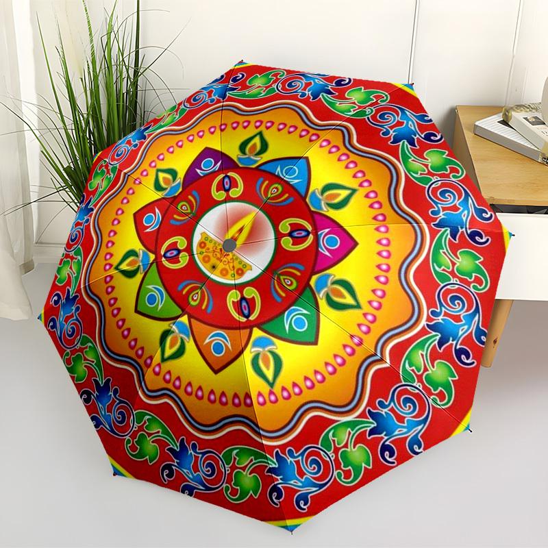 1pc Indian Mandala Art Automatic Open/Close Umbrella, Folding Compact Umbrella with Lightweight Design for Women/Men yy251028261