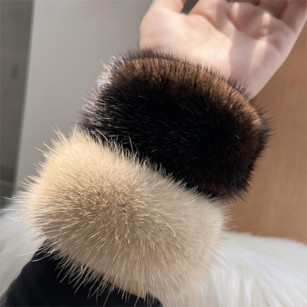 Fashion Cute Mink Fur Cuffs Warm Hand Arm Warmer Wristbands Accessories