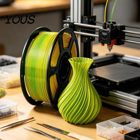 3D Printing Material Printer PLA Filament 1.75mm, Silk Golden Green Dual 1.75mm Color Filament, 1Kg Spool for Projects