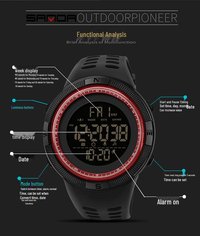 Sanda Ceas Sport Multifuncțional Luminos Impermeabil pentru Bărbați
