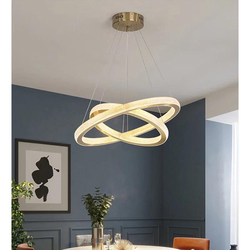 Lamp Modern LED Chandelier Gold Circular Ceiling Light Adjustable Rings Hanging Pendant Lighting For Living Room Bedroom Stairw
