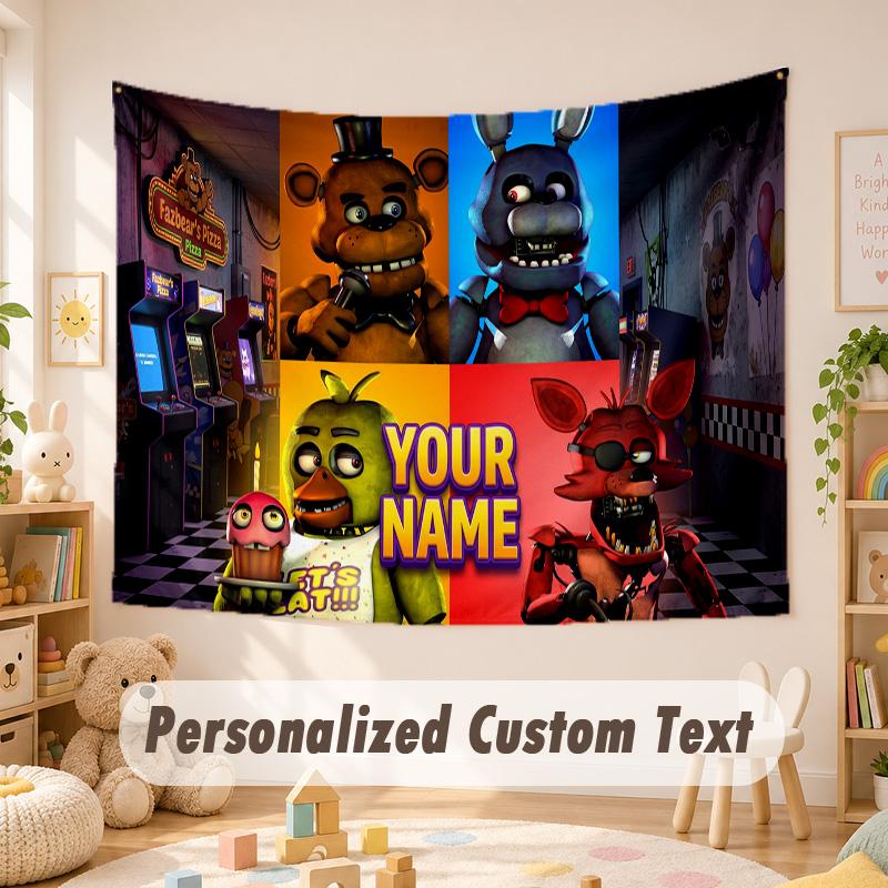 Custom Name Text Tapestry,Five Nights at Freddy’s Boho Wall Hanging, Decorative Backdrop Tapestry For Room