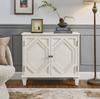 Buffet Rétro 33,6" en Bois avec Rangement, Vitrines, Console Média pour Salon/Couloir/Salle à Manger/Cuisine, Blanc Antique
