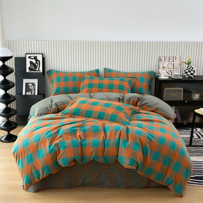 New Cotton Quilt Cover Plaid Yarn-dyed Washed Single Douvet Bed 160x210 220x240 Skin Friendly Comfortable Large Size Bedding