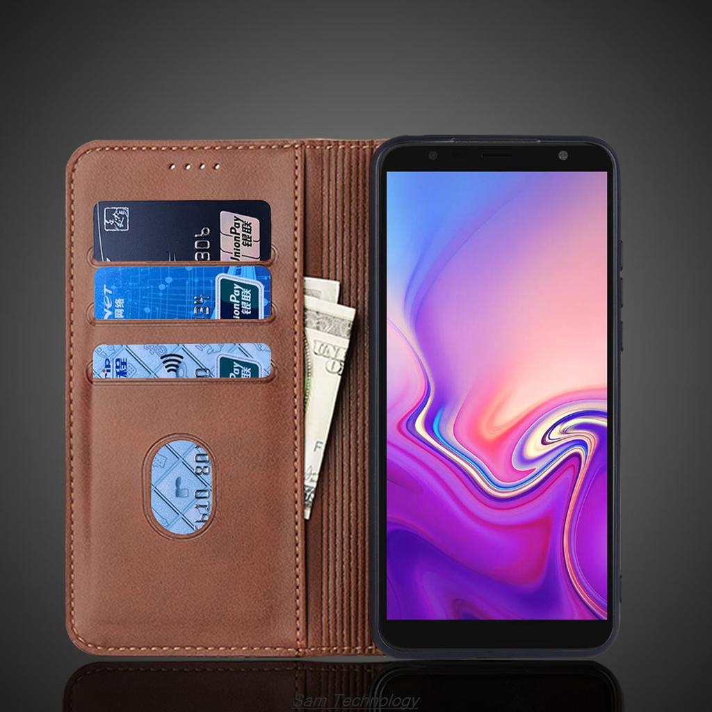 Magnetic Attraction Leather Case for Samsung Galaxy J6+ 2018 / J6 Plus 2018 Holster Flip Cover Case Wallet Bags Fundas Coque