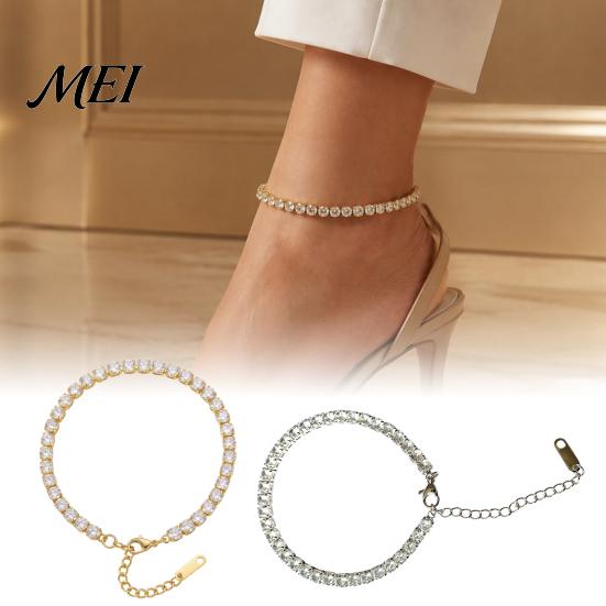 Decorative Ankle Jewelry 4mm Cubic Zirconia Classic Tennis Bracelet, Adjustable Rhinestone Anklet Foot for Women, Hypoallergenic Dainty Bracelet