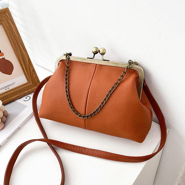 European & American Lychee Pattern Retro Shell Bag: 2026 Versatile Simple Shoulder & Chain Handbag for Women.