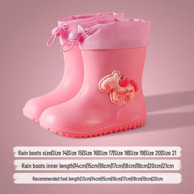 Cartoon-Pony Kinder-Gummistiefel – Rutschfeste, Leichte, Wasserdichte Schuhe mit Fleece-Futter für Jungen, Mädchen und Kleinkinder.