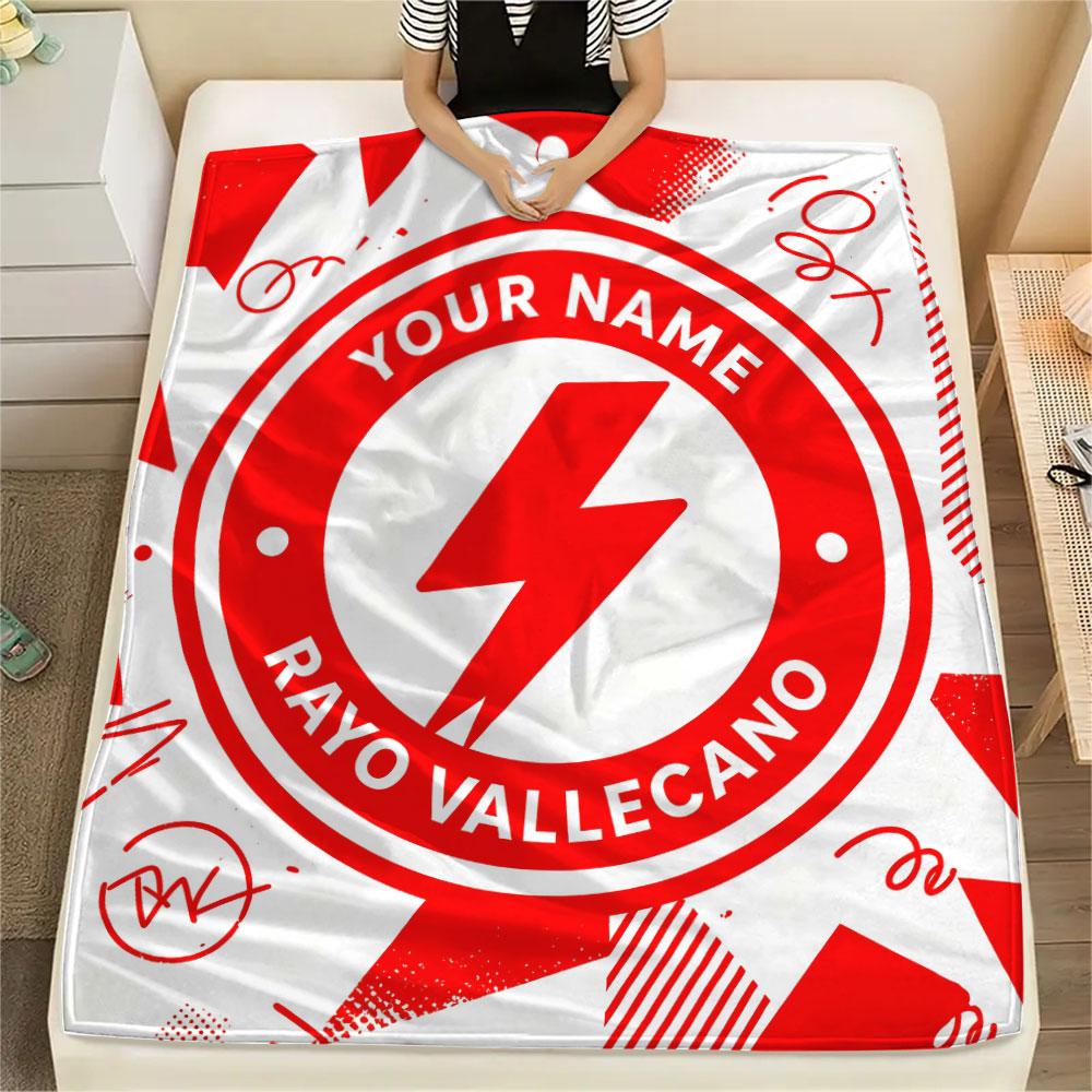 Custom Name,Rayo Vallecano de Madrid Printed Flannel Blanket, soft throw for bedroom sofa, washable, Christmas present, great gift.