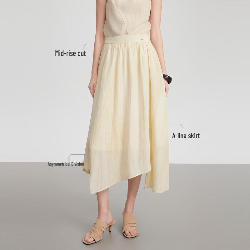 ELLE Draped Lyocell Linen Blend A-Line Skirt
