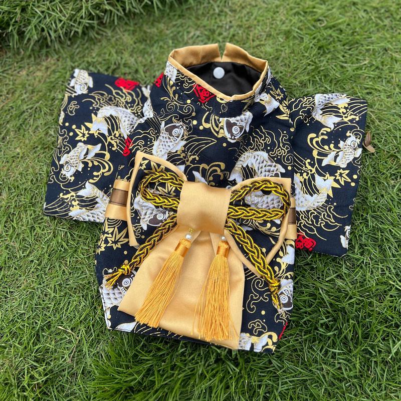Japanese Kimono Pet Boy Dog Clothes Luxury Embroidery Handmade Party Suits Coats For Small Medium Dog Poodle Japanese Clothing