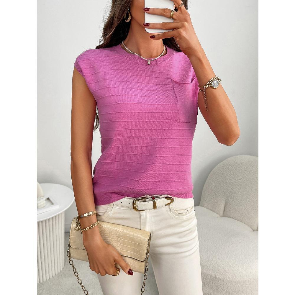 Sommer neuer Damen Pullover kurzärmelig Rundhals gestreift Stricktasche Pullover Top