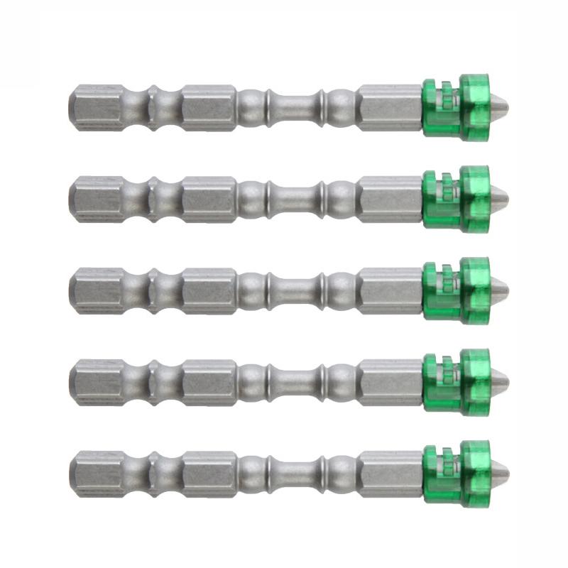 

5 шт. Набір інструментів з хрестоподібними викрутковими бітами з легованої сталі S2, магнітний, з шестигранним хвостовиком, для роботи, зелений