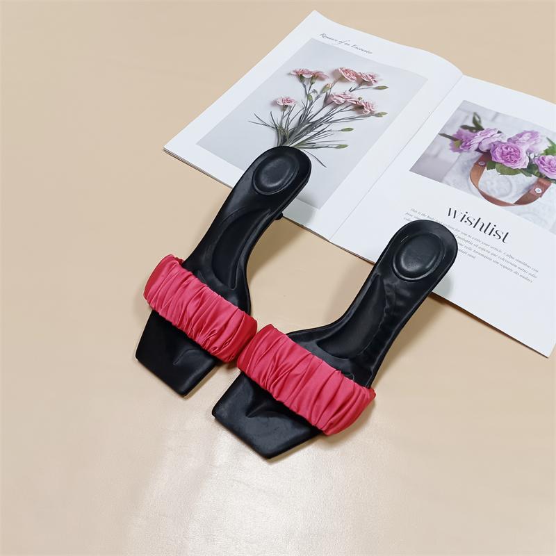 Fashion Female Shoes Slippers Women Summer Heeled Mules Slides Square Toe 2025 High Thin Rubber Scandals Sexy Pumps Shoes Slippers Women