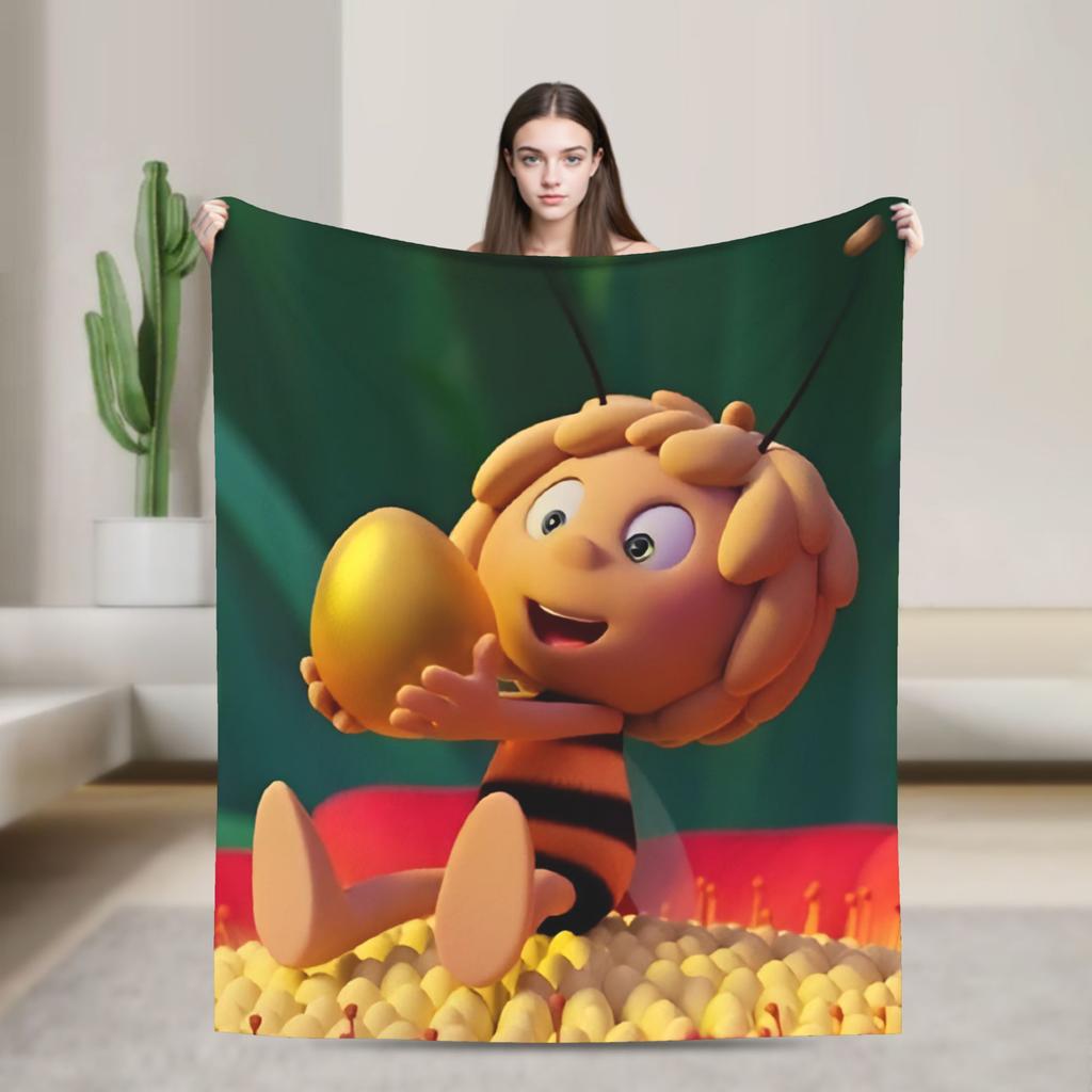 Maya The Bee With Flowers Cartoon Throw Blanket for Couch  Fuzzy Soft Plush Blanket 50x60 Inches Multiple Sizes Bedspreads