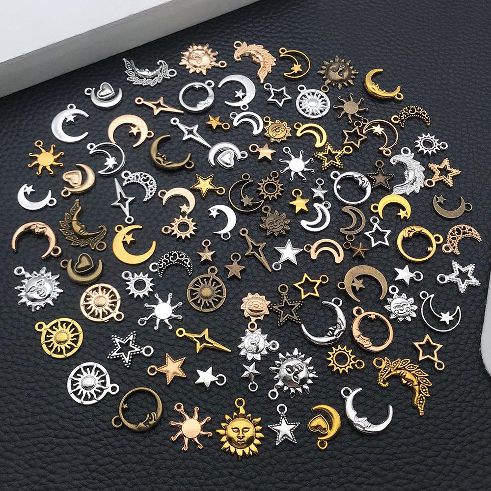 Handmade Antique Gold Sun, Moon & Star Charms for DIY Jewelry – Bracelets, Necklaces, Earrings (Set of 5 Colors)