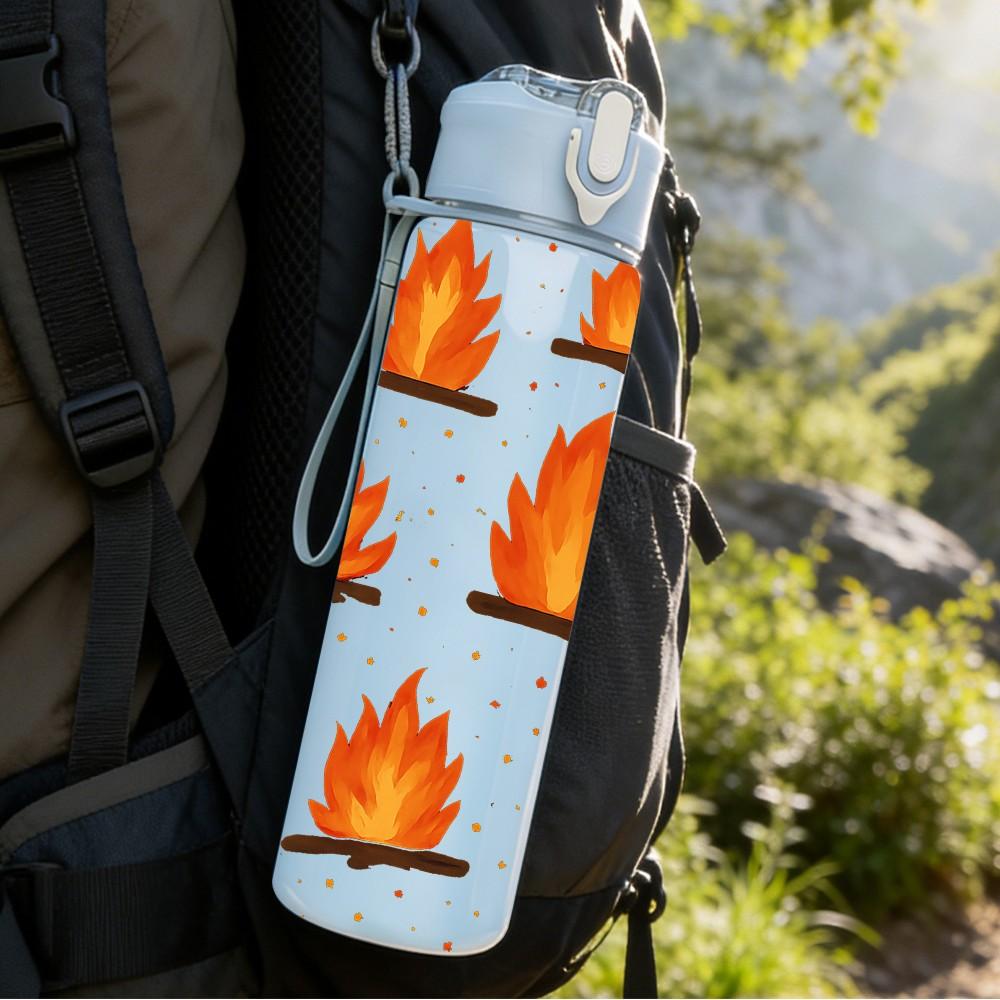 1PC Repeating Fire Flame Seamless Print 750ml Color Plastic Sports Water Bottle Leakproof Flip Straw Lid Suitable for Sports Office Home Use