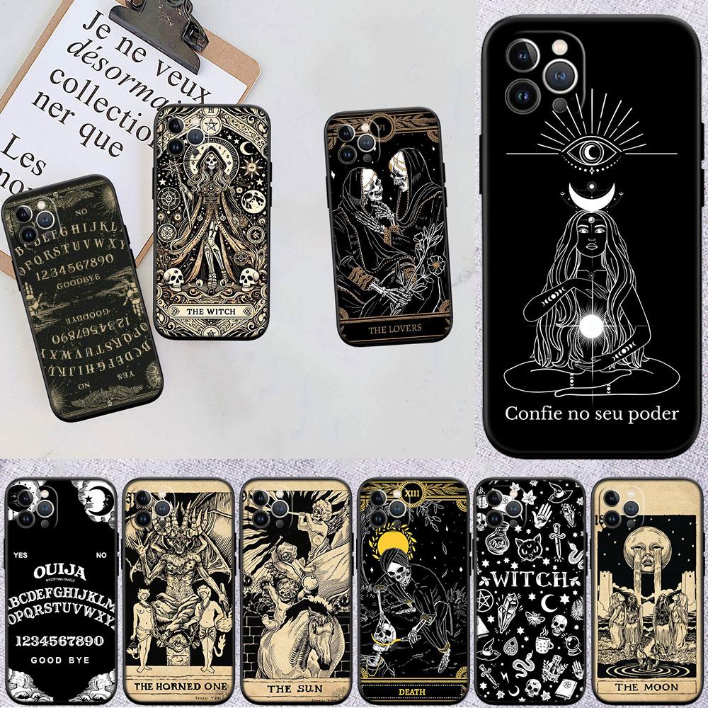 LO93 Witch Divination Tarot Moon Soft Shell Phone Case for iPhone 16 15 14 13 12 Pro Max Plus Mini