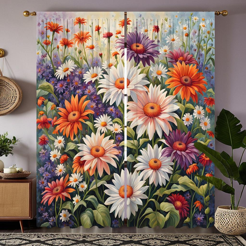 2pcs HD Daisies fresh flowers decorative curtain Color system digital printed curtain Home decoration style decoration living