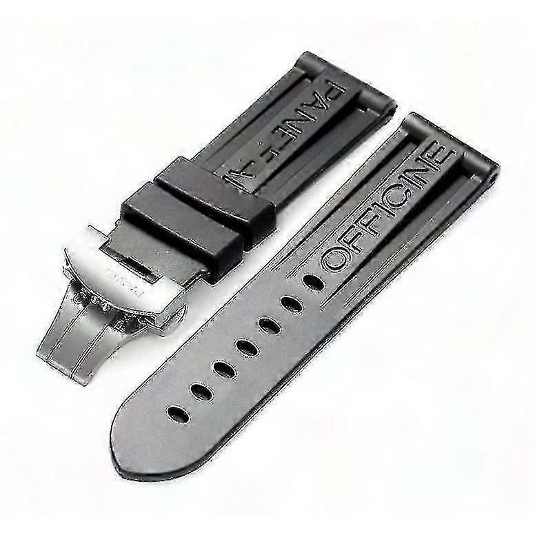 Panerai Silicone Rubber Watch Strap Replacement with Steel Buckle for Black Watch Band