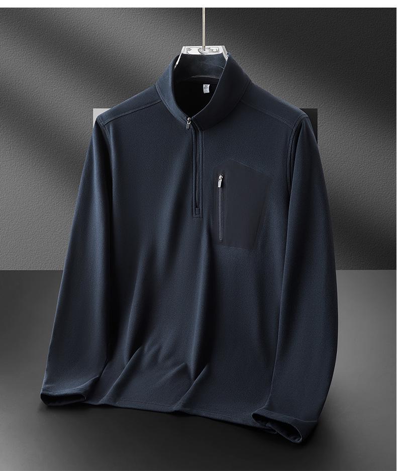 Men's Autumn/Winter Stand-Up Collar Fleece Sweatshirt: Warm Half-Zip, Long-Sleeve, Fashionable & Versatile for Outdoor Sports.
