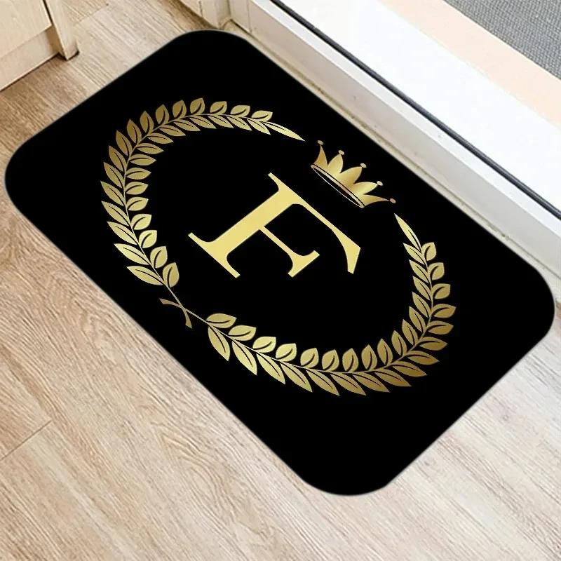 

Black Golden Crown Printed Letter Kitchen Entrance Door Mat Decor Coral Velvet Carpet Doormat Indoor Floor Mats Anti-Slip Rug 40x60cm 16x24 inch