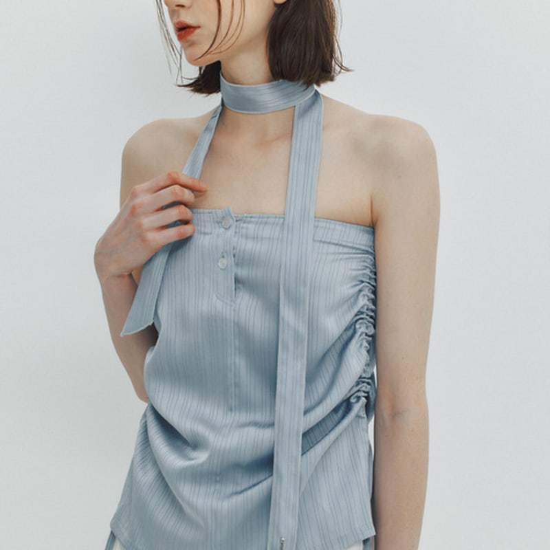 MEENDERI SATIN LOGO SCARF - SKY BLUE
