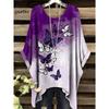 T-shirt da Donna Stampa Floreale Colorata Girocollo Top Orlo Irregolare Manica Corta Taglie Forti Abbigliamento da Donna Casual per Esterno